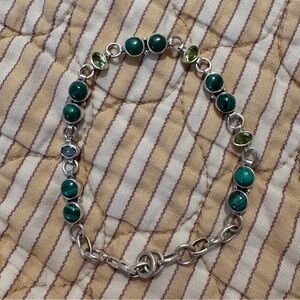 10 Stone Malachite and Semi-precious Gem 925 Sterling Silver Tennis Bracelet